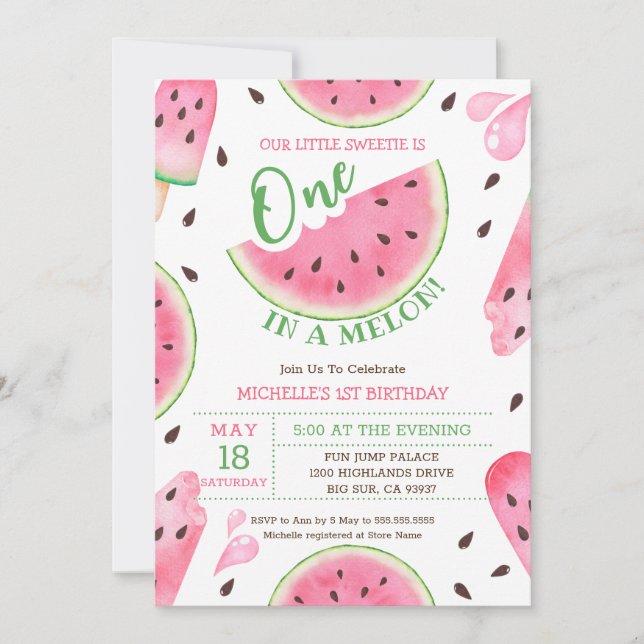 Invitation d'anniversaire pour Watermelon One In A (Devant)