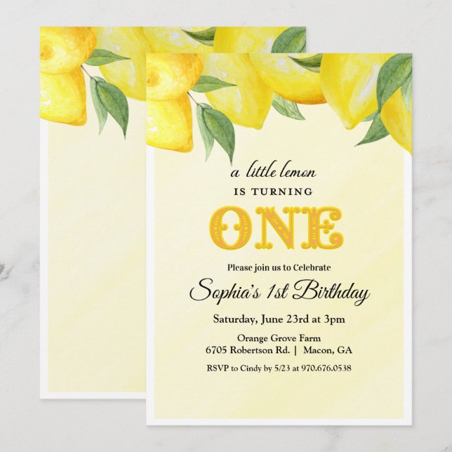 Invitation d'anniversaire premier 1er citronnade c (Devant / Derrière)