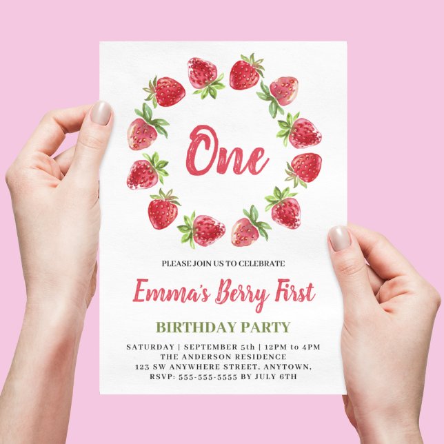 Invitation d'anniversaire premier 1er Strawberry à (Créateur téléchargé)
