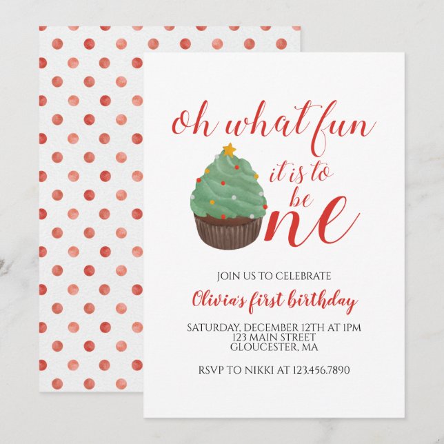Invitation d'anniversaire premier avec gâteau en f (Devant / Derrière)