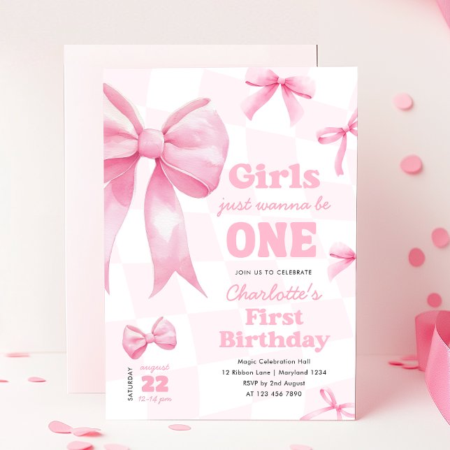 Invitation d'anniversaire premier avec un nœud rét (Créateur téléchargé)