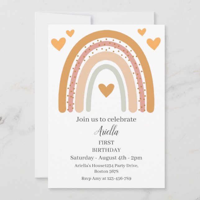 Invitation d'anniversaire premier Boho Boho arc-en (Devant)