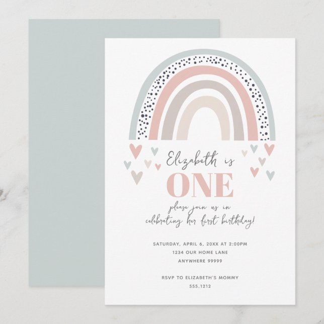 Invitation d'anniversaire premier Boho Rainbow (Devant / Derrière)