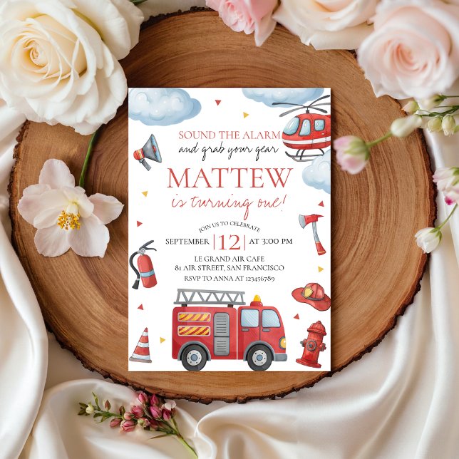 Invitation d'anniversaire premier camion de pompie (Créateur téléchargé)