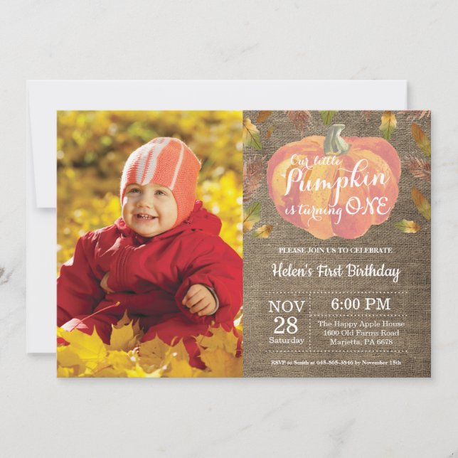 Invitation d'anniversaire premier de citrouille Or (Devant)
