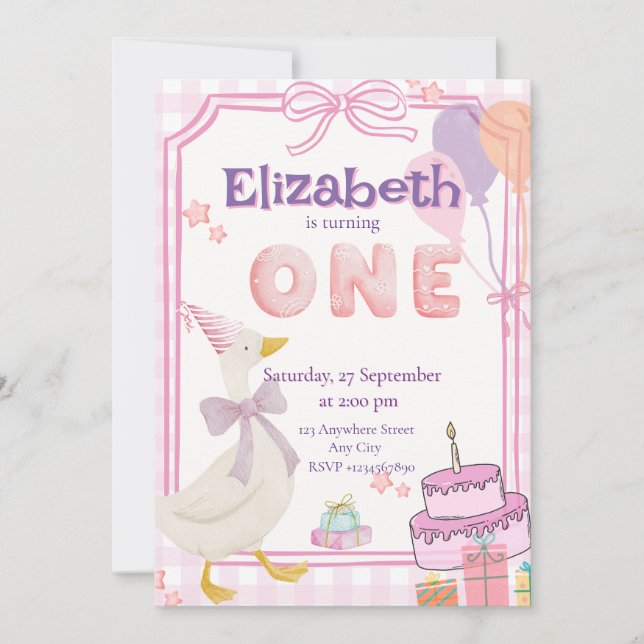 Invitation d'anniversaire premier de la Silly Goos (Devant)