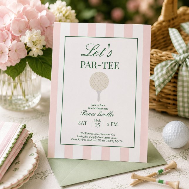 Invitation d'anniversaire premier golf rose Let's  (Créateur téléchargé)