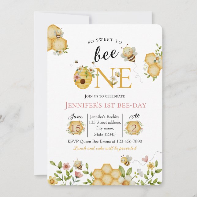 Invitation d'anniversaire premier « Watercolor Bee (Devant)