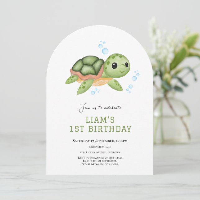 Invitation d'anniversaire première tortue sous la  (Debout devant)