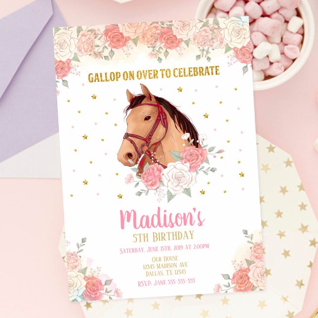 Invitation d'anniversaire Pretty Horse et Fleurs (Créateur téléchargé)