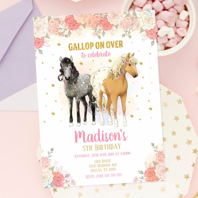 Invitation d'anniversaire Pretty Horses and Flower (Créateur téléchargé)