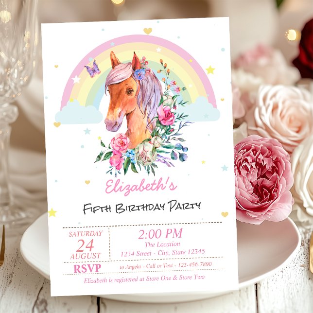Invitation d'anniversaire Pretty Pony Rainbow Star (Créateur téléchargé)