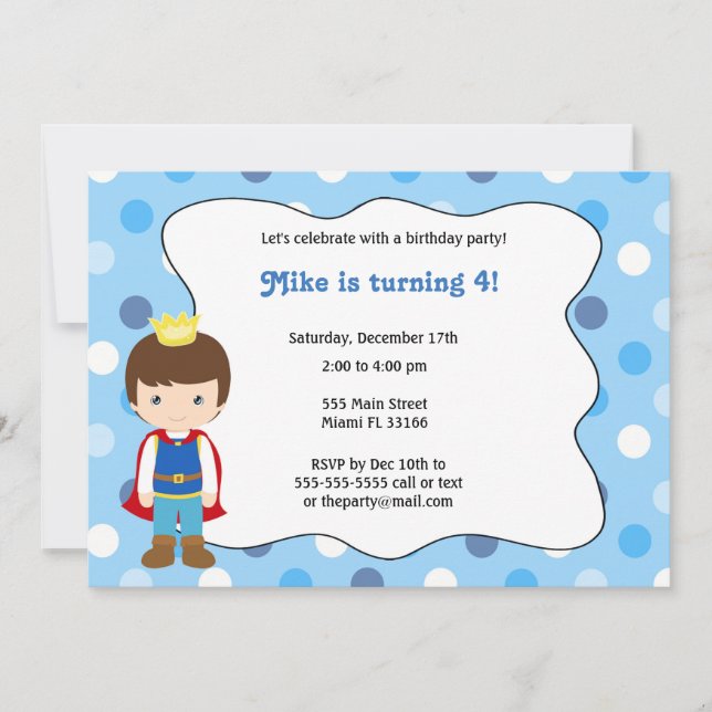 Invitation d'anniversaire Prince Boy (Devant)