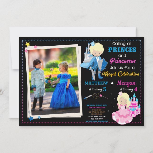 Invitation d'anniversaire Prince et Princesse avec (Devant)