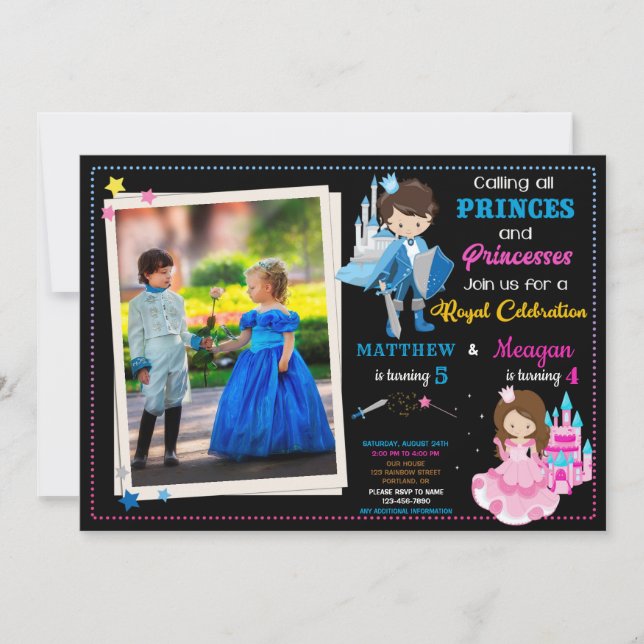 Invitation d'anniversaire Prince et Princesse avec (Devant)