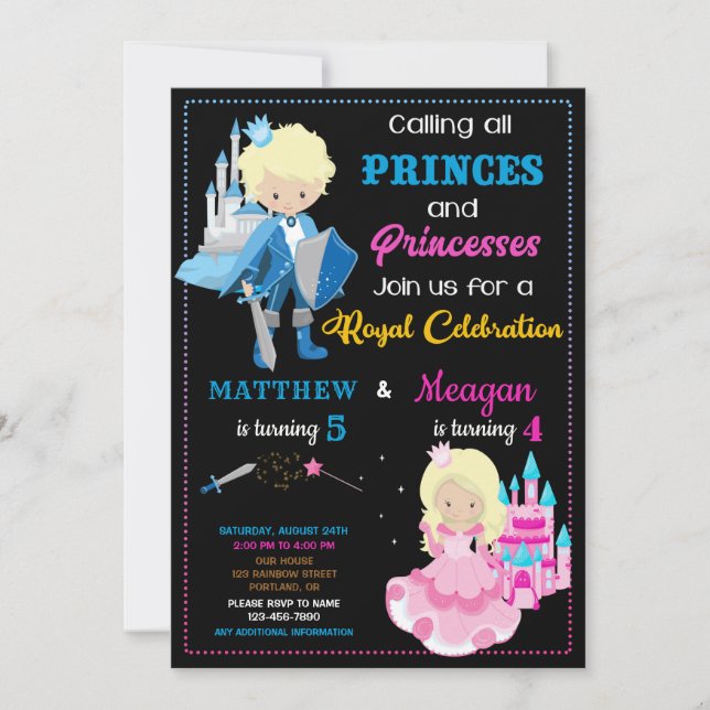 Invitation d'anniversaire Prince et Princesse Doub (Devant)