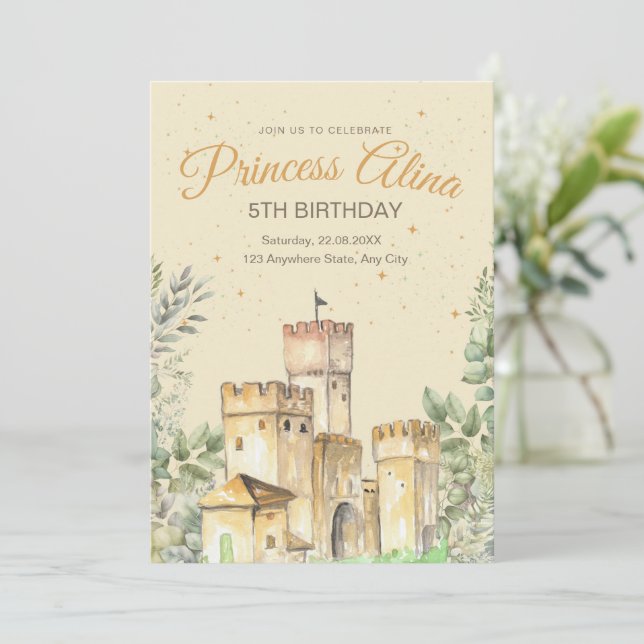 Invitation d'anniversaire Princesse Château Filles (Debout devant)