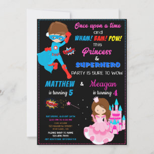 Invitation d'anniversaire Princesse et Superhéros