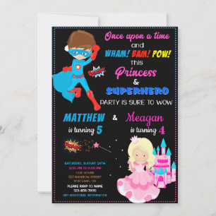 Invitation d'anniversaire Princesse et Superhéros