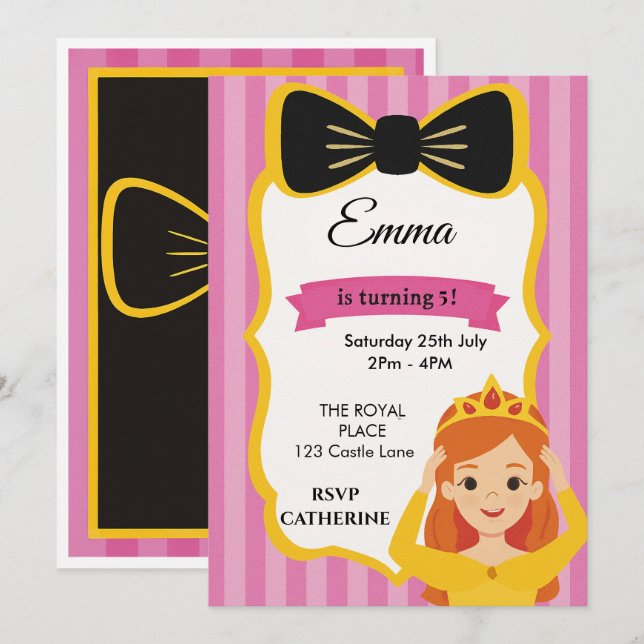 Invitation d'anniversaire Princesse Rose | zazzlem (Devant / Derrière)