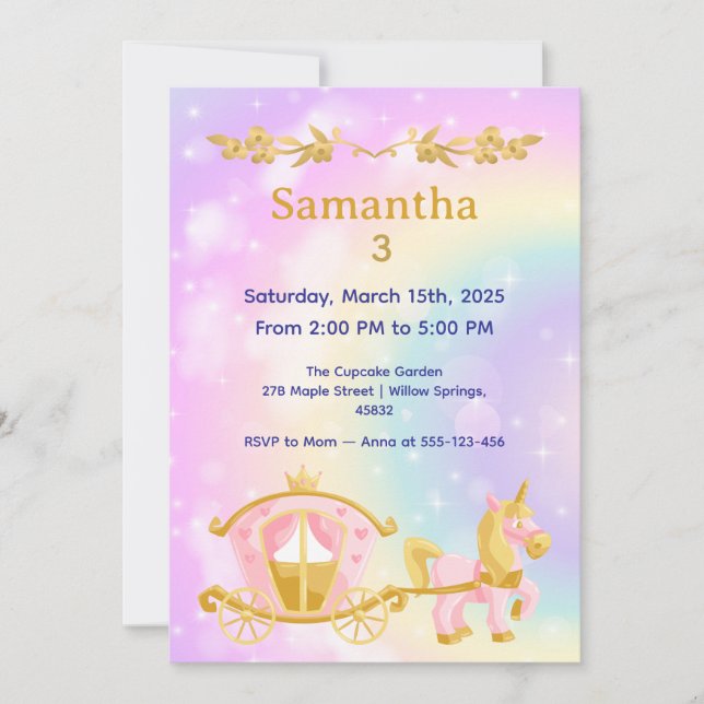 Invitation d'anniversaire Princesse Samantha 3 (Devant)