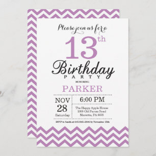 Invitation d'anniversaire Purple Chevron