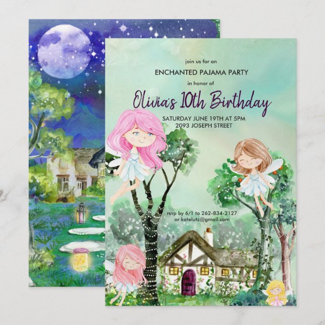 Invitation d'anniversaire pyjama Fée Soirée Pyjama (Devant / Derrière)
