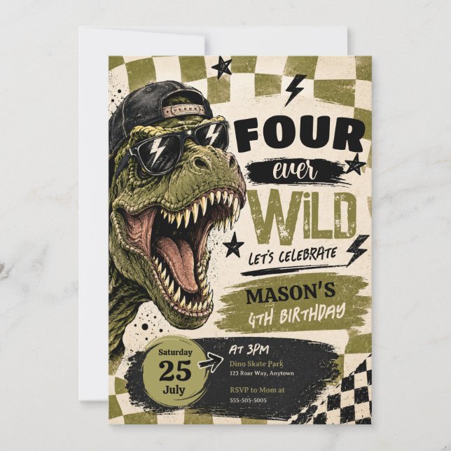 Invitation d'anniversaire Quatre Toujours Sauvage  (Devant)