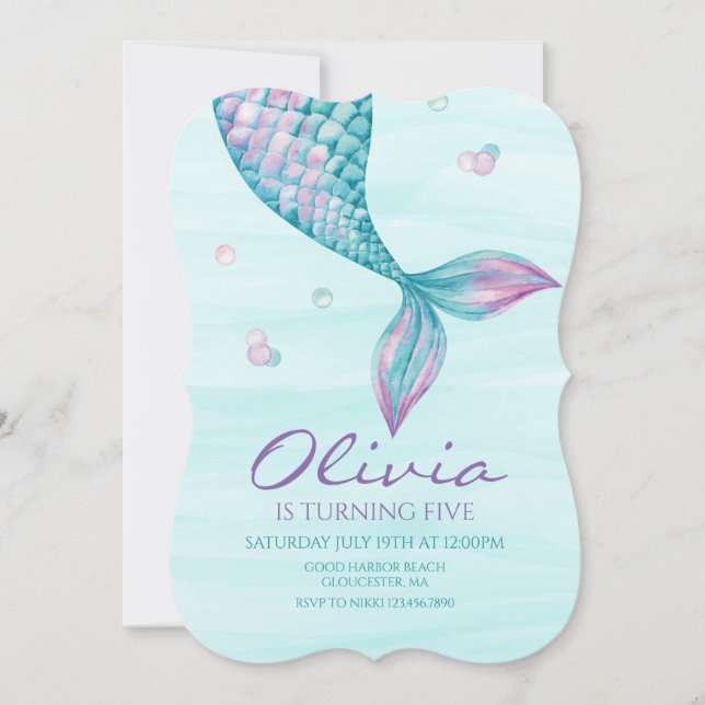 Invitation d'anniversaire Queue de Sirène Sous la  (Devant)