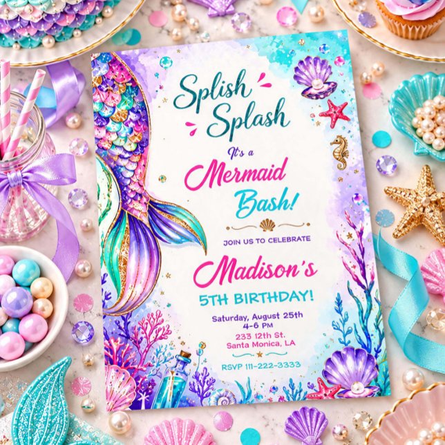 Invitation d'anniversaire Queue de Sirène sous la  (Mermaid Tail Under the Sea Birthday Invitation)