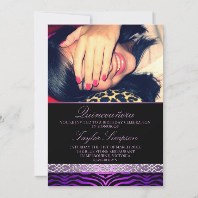Invitation d'anniversaire Quinceañera à impression (Devant)