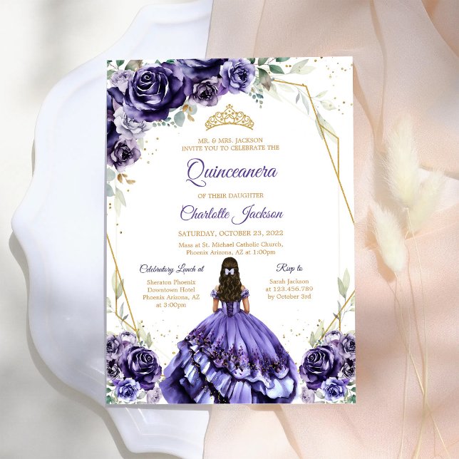 Invitation d'anniversaire Quinceanera Violet (Créateur téléchargé)