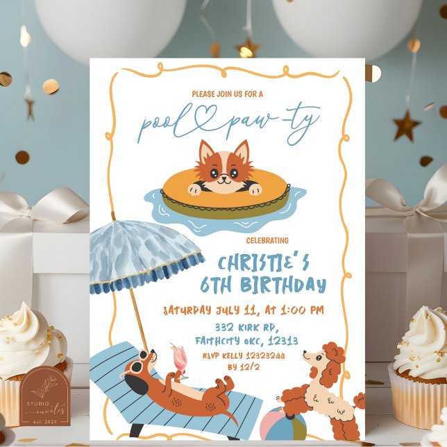 Invitation d'anniversaire Quirky Dog Pool Paw-ty (Créateur téléchargé)