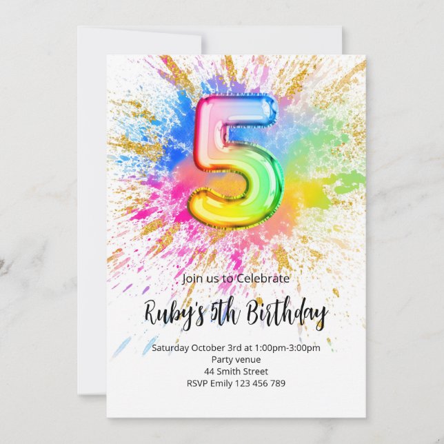 Invitation d'anniversaire Rainbow 5 ans (Devant)