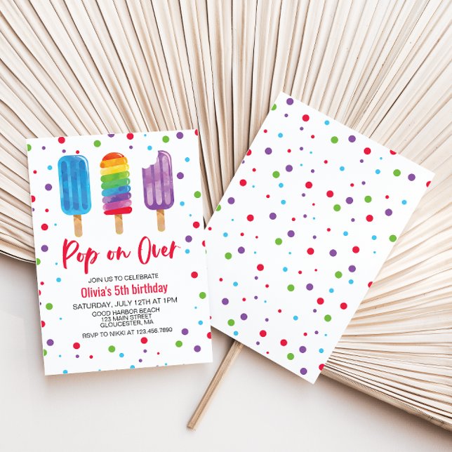 Invitation d'anniversaire Rainbow Ice Pops Pop on  (Créateur téléchargé)