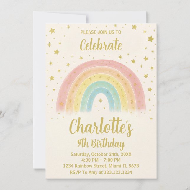 Invitation d'anniversaire Rainbow moderne (Devant)