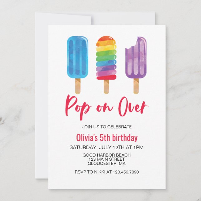 Invitation d'anniversaire Rainbow Pop on Over (Devant)