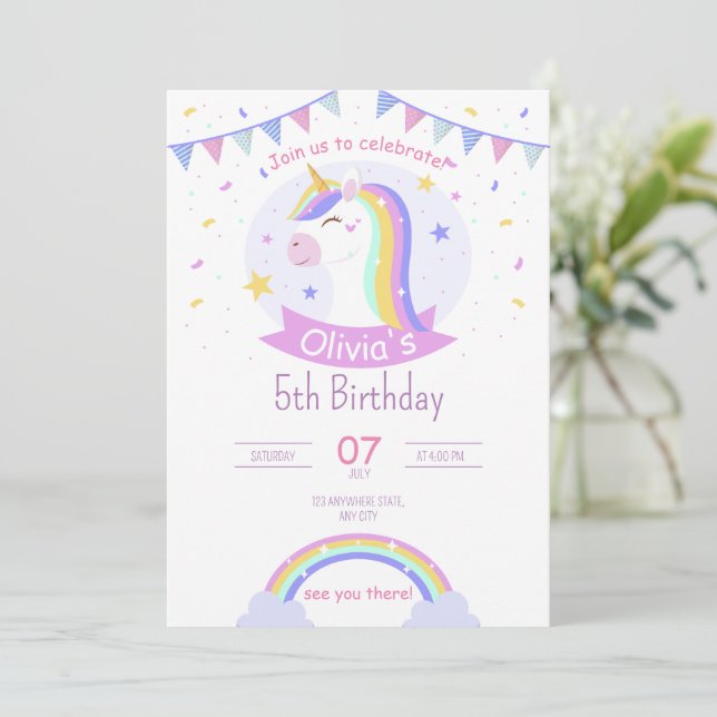 Invitation d'anniversaire Rainbow pour les filles  (Debout devant)