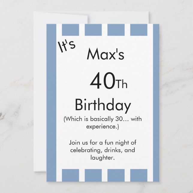 Invitation d'anniversaire rayée bleu et blanc – (Devant)