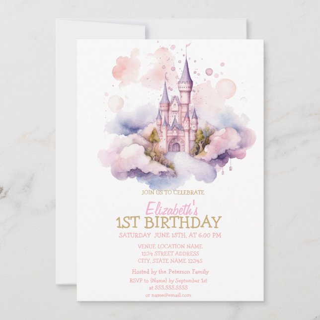 Invitation d'anniversaire rayée coeurs arc-en-ciel (Devant)