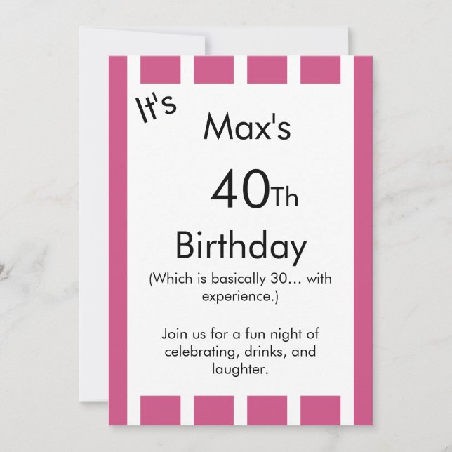 Invitation d'anniversaire rayée rose et blanc – (Devant)