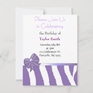 Invitation d'anniversaire rayures de zèbre violett