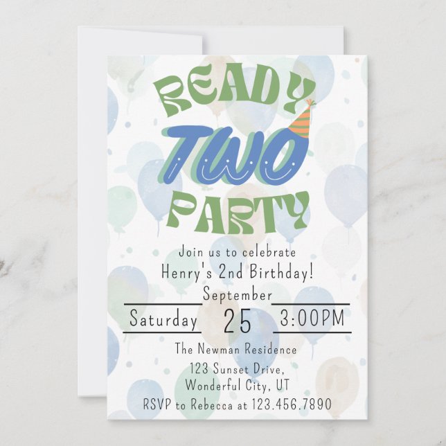 Invitation d'anniversaire Ready Two Party (Devant)