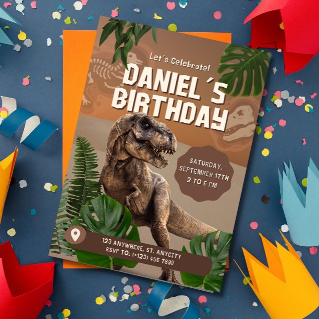Invitation d'anniversaire réaliste de dinosaure co (Créateur téléchargé)