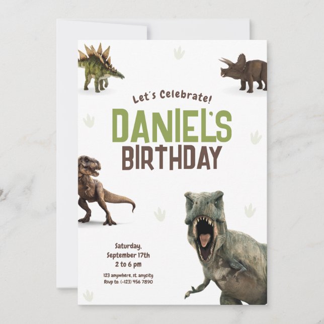 Invitation d'anniversaire réaliste de dinosaure co (Devant)