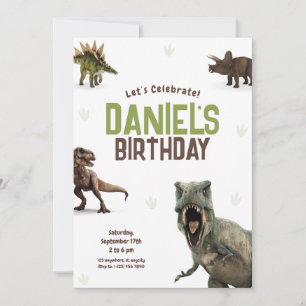 Invitation d'anniversaire réaliste de dinosaure co
