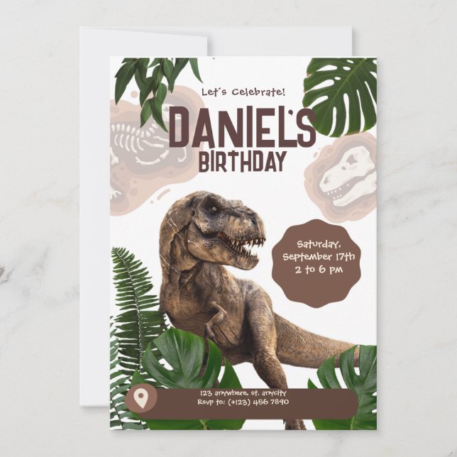 Invitation d'anniversaire réaliste de dinosaure mo (Devant)