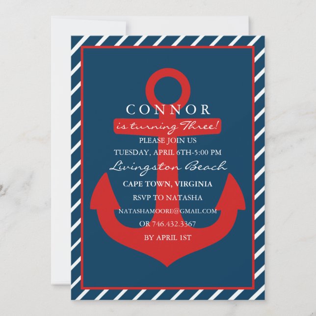 Invitation d'anniversaire Red & Blue Anchor (Devant)