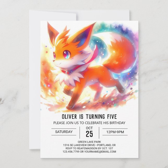 Invitation d'anniversaire Renard Pastel pour Enfan (Devant)