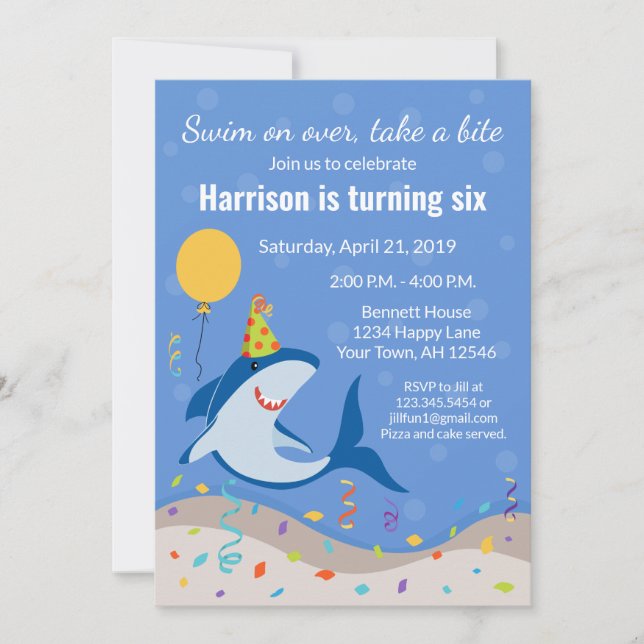 Invitation d'anniversaire requin (Devant)